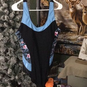 Black With Blue Trim Top And Sides With Tropical Print XXL